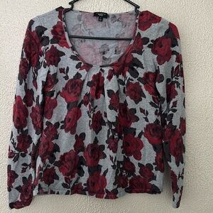 Women’s Talbots Petites Soft Rose Floral Top, Small, Gray/Red
